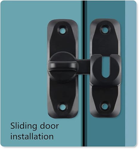 Miniatura 7 de Pestillo de puerta abatible negro de 180 grados resistente para puerta de barra, cerradura de puerta de seguridad, diseño grueso y antioxidante