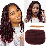 Burgundy Afro Kinkys Bulk Remy Human Hair Wigs 12 Inch 35g Per Bundle for Dreadlocks Extensions Repair Locs Spring Twist Braiding, Crochet Braids Afro Kinky Curly Bundles Bulk Hairs, 99J Burgundy