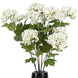 IPOPU 5PCS White Artificial Hydrangea Silk Flowers Bouquet Real Touch Fake Hydrangea Long Stem Faux