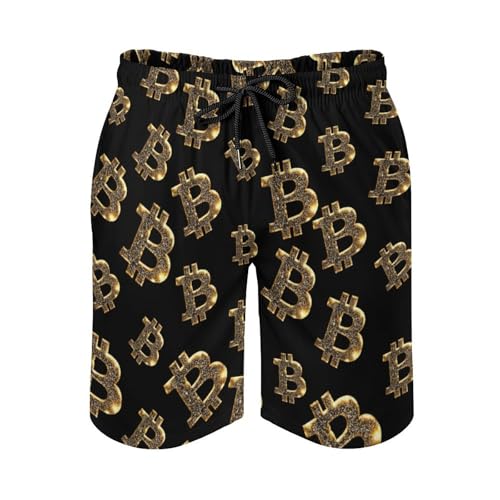 Bitcoin Symbol Glitter Mens Swim Trunks Quick Dry Beach Swimming Shorts with Mesh Lining and Pockets3
