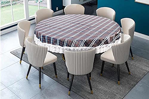 Image of The Furnishing Tree Round Shaped 8 Seater Table Cover WxL 90x90 inches with White Border lace