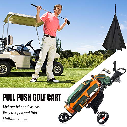 Bobopro 3 Wheel Golf Push Cart,One Second To Open & Close Folding Cart,Foot Brake,Golf Club Bag Holder,Beverage Holder,Golf Accessories And Best Gifts For Men Women/Kids Practice And Game (Black) #TOP7