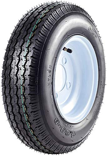 VANACC Trailer Tires & Rims 4.80-8 4 Lug 480-8 4.8x8 Load Range C with Wheel White Spoke