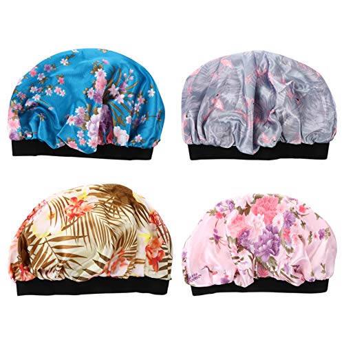 PIXNOR 4 Peças de Touca de Cetim Touca de Dormir Floral Touca de Noite Touca de Queda de Cabelo Chap