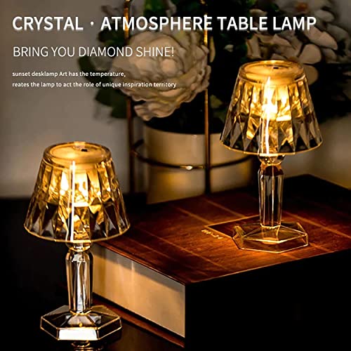 Image of MeeTo Cordless Table Lamp, Portable Crystal White Glass Plastic Lamps with Golden Bulb Light for Desk Reading, Bedroom, Living Room, Restaurant, Outdoor, Office, Small Nightstand Lamp (Pack of 1)