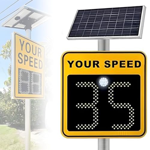 liangouyxgs 20"x27" Solar Powered Radar Speed Limit Sign, Solar Speed Radar Display, Detection Range 100m, Speed Measurement Range: 0–99km/h, Remote Control Speed Limit Setting, for Traffic, Highway