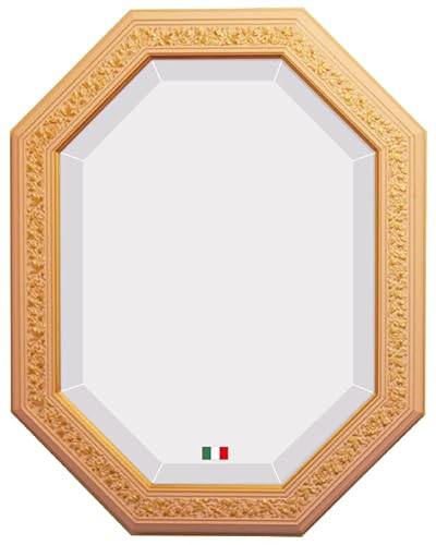 JHA イタリア製 アンティーク風水ミラー エクセレント (ピンク・ゴールド) 八角形W376×H477 IE-180 八角ミラー 八角鏡 壁掛け鏡 ウォールミラー 木製フレーム