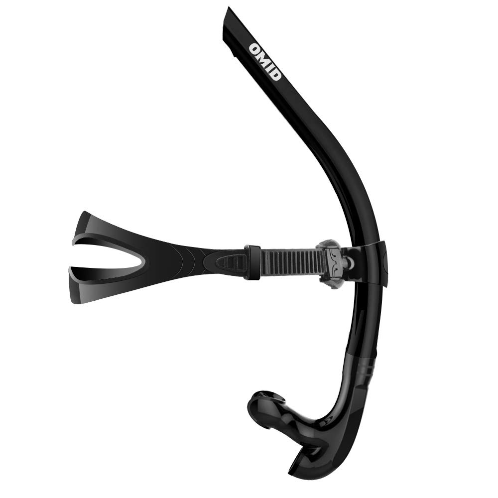 OMID Swim Snorkel for Lap Swimming Swimmer Training, Easy-Breath Center-Mount Swimming Snorkel with Comfortable Head Pads Food-Grade Silicone Mouthpiece Durable One-Way Valve for Adult
