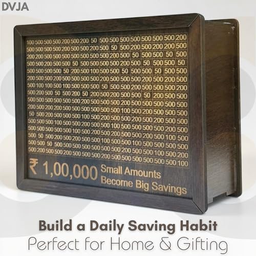 Image of Money Bank Wooden Piggy Bank for Kids & Adults, Coin Box with Carved Design, Savings Box, Mini Bank, Wooden Coin Box, Money Saver, Piggy Bank with Numbers (Brown)