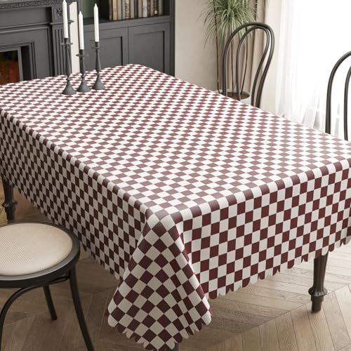 Hixingo Mantel Hule Mesa Rectangular, Manteles Antimanchas Impermeable Exterior Jardin Estilo Rombo Mantel de Plastico PVC para Mesa Cuadrada para Fiesta Picnic Cocina (Burdeos,140x140cm)