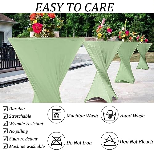Image of 4 Pack 32x43 Inch Spandex Stretch Square Corners Tablecloth, Fitted High Top Table Cover for Bar, Weddings, Birthday, Banquet, Party (Sage Green)