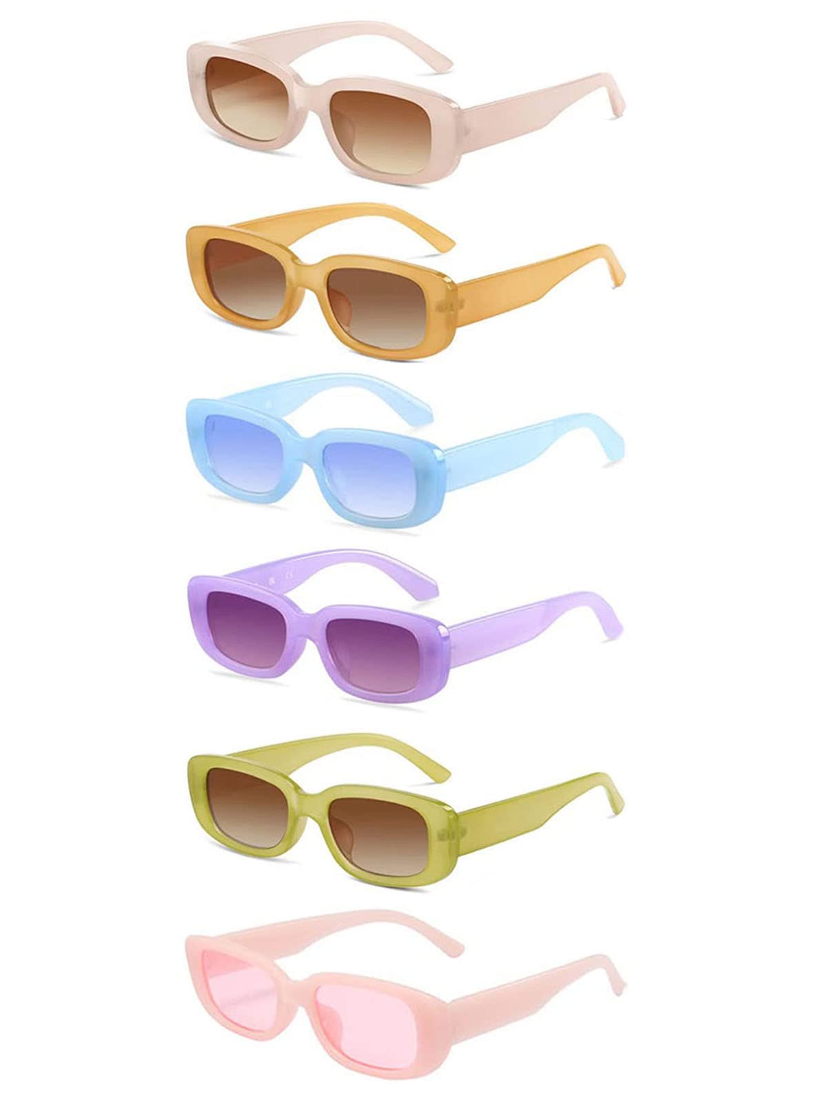 YQVIE6 Pack Rectangle Sunglasses Bulk for Women Men Colorful 90s Sun Glasses for Bachelorette Party Favors (6Jelly)