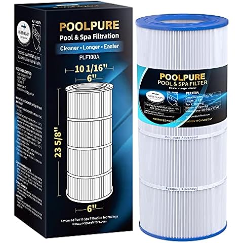 POOLPURE PLF100A Pool Filter Replaces Pentair CC100, CCRP100, PAP100, PAP100-4, Ultral-C3, Unicel C-9410, R173215, Filbur FC-0686, 59054200, 160316, 160354, Predator 100, L x OD:23 5/8" x 10 1/16" Cover