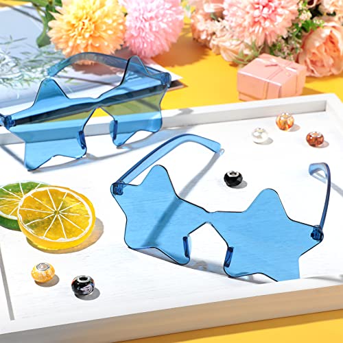 CHENGU 4 Pairs Star Shaped Rimless Sunglasses Transparent Candy Color Pentagram Star Sunglasses for Women2