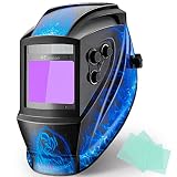 【Filtro de Oscurecimiento Automático Seguro】: 4 sensores ARC van de claro a oscuro en 1/25,000 de segundo. En caso de corte de energía, puede soportar el 99% de los rayos nocivos, proteger perfectamente los ojos y la cabeza de las chispas y evitar dañar la cara.