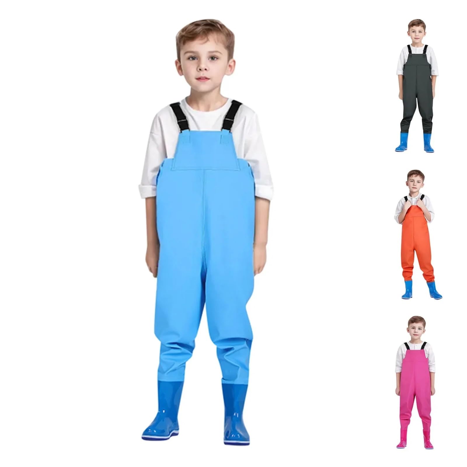 Pantaloni Impermeabili con Bretelle per Bambini, da Pesca e da Gioco, con Stivali, per Caccia e Pesca, per Bambini (Blu 11)