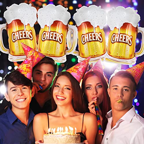 Image of Beer Mug Cheers Balloons, 28 Inch Large Beer Cup Foil Balloons, 6 Pcs Beer Mylar Helium Balloons for Birthday Bachelorate Beer Themed Party Decoration (Pack of 3)