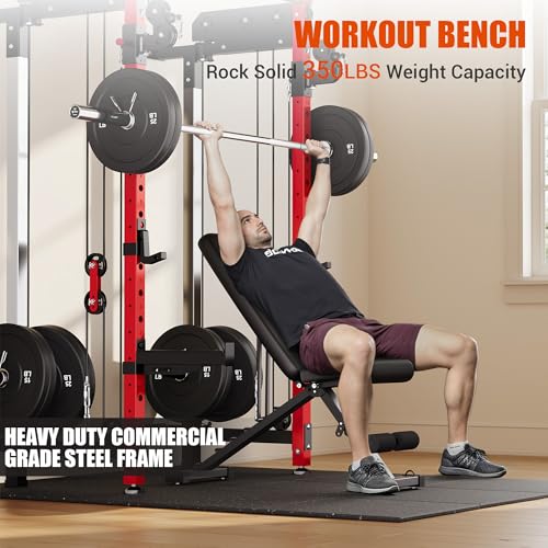 Image of WM3-V4 Folding Squat Rack, Wall Mounted Power Rack with Dual Independent Pulley System, Functional Trainer with 5 Adjustable Function Modes for Space Saving