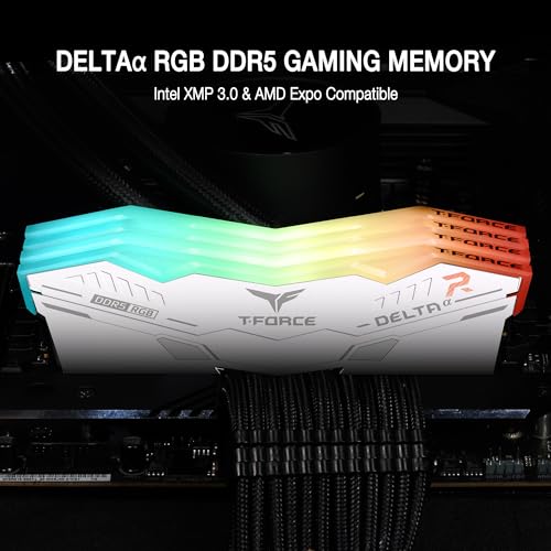 Image of TEAMGROUP T-Force Delta Alpha RGB DDR5 Ram 64GB Kit (2x32GB) 6000MHz (PC5-48000) CL38 Intel XMP 3.0 & AMD Expo Compatible Desktop Memory Module Ram White FF8D564G6000HC38JDC01