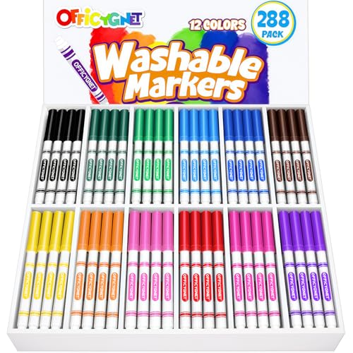 Officygnet 288 Count Washable Markers Bulk Coloring Markers for Kids Thin Marker Bulk in 12 Assorted Colors Fine Line Marker with Conical Tip Back to School Supplies Teacher Classroom Must Haves