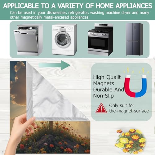 Image of Dishwasher Cover,Wooden Cross Reusable Dishwasher Magnet Cover,Decorative Easter Wildflowers Magnetic Refrigerator Cover Front Panel Cover for Kitchen Decor 23x26 Inch