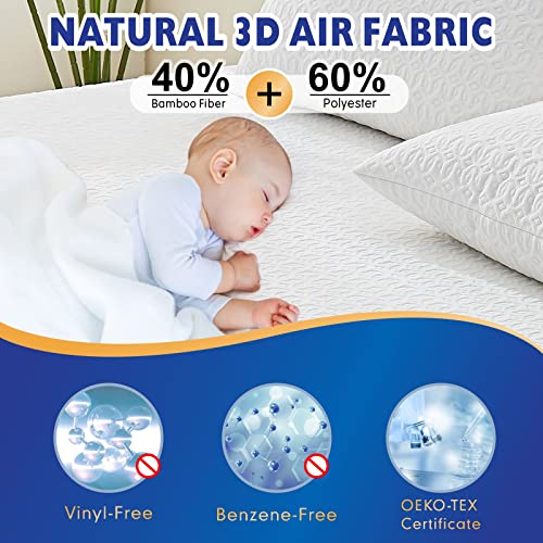 Full Size Mattress Protector Waterproof, Hypoallergenic Bamboo 3D Air Fabric Mattress Cover, Cooling Bed Mattress Pad Cover, Soft Noiseless Vinyl Free Machine Washable, 8''-21'' Deep Pocket #TOP2