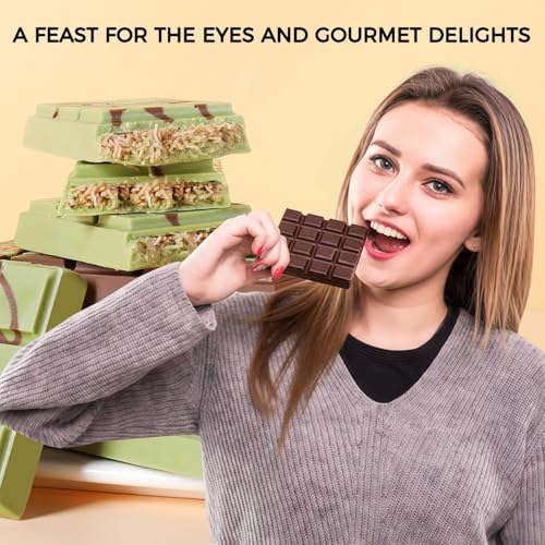 Molde de barra de chocolate – Moldes antiadherentes de silicona para chocolate, molde de barra de chocolate profundo Dubai de grado alimenticio para leche pistacho – juego de 2