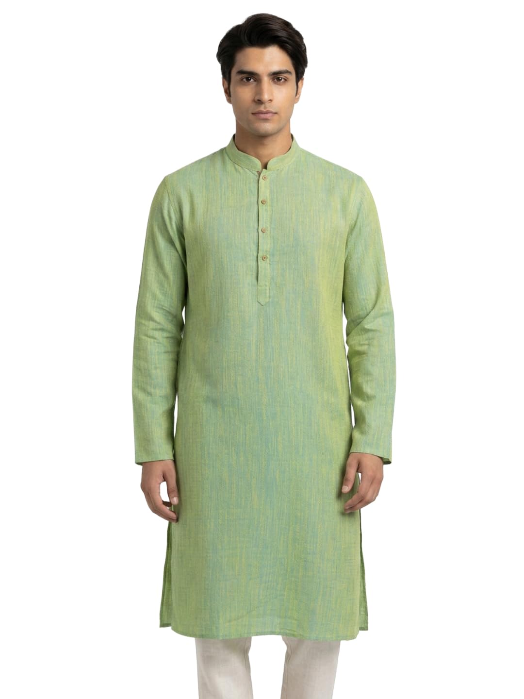 Men Regular Fit Self Textured Pattern Polyester Cotton Blend Mandarin Collar Full Sleeve Festive Kurta-image-7