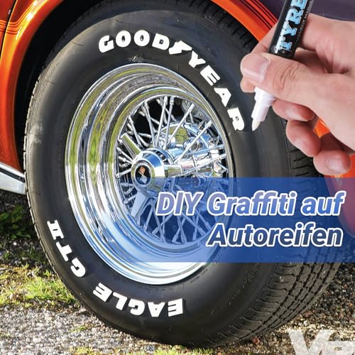 tlidfgeo 6 Stück Autoreifen Stift, 3 Farben Reifenmarker Hohe Kapazität Reifenstift, Wasserfest Autoreifen Marker, Reifen Lackstifte für Auto Motorrad Reifen