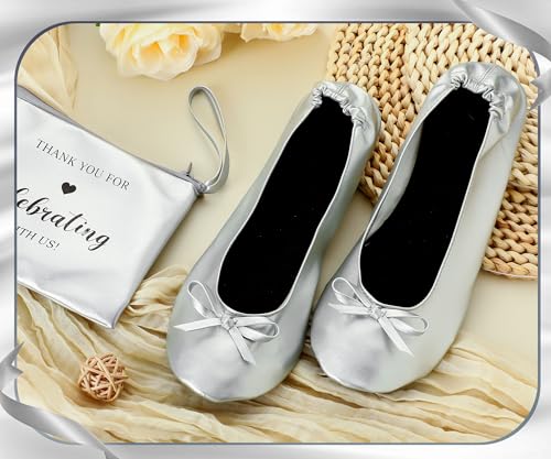 Image of Cuffbow Wedding Foldable Flats Dancing Shoes Bulk Women's Roll up Ballet Flats Wedding Party Slippers for Bridesmaids Guests