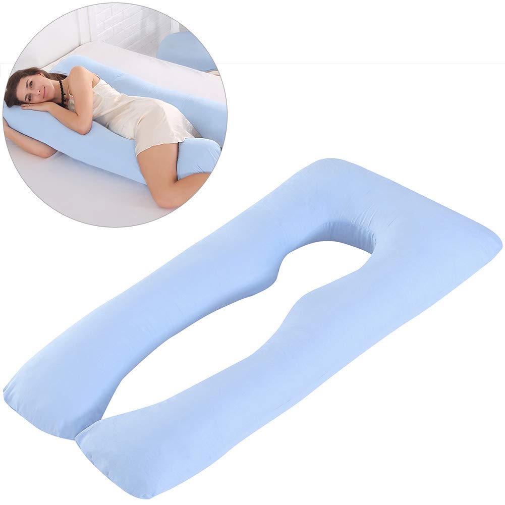 Topchances Coussin De Grossesse En U - Oreiller Confortable 70x145 Cm Avec Housse Velours Lavable Rose Bleu