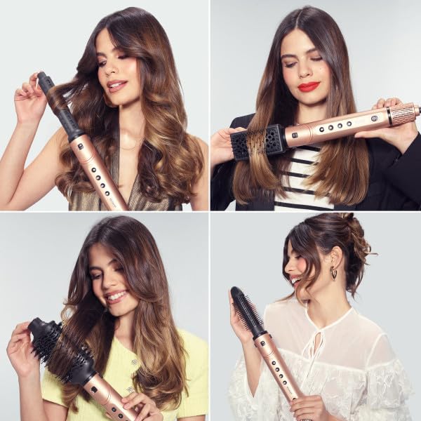 REVAMP Dynamic Radiance Pro Blow Dry Styler 7 in 1 – Motore Brushless, Asciugatura Rapida, Volume, Spazzola Retrattile, Ricci Automatici, 6 Accessori per lo Styling, Beauty Bag