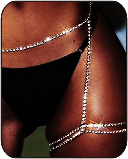 Boho Crystal Waist Chain Rhinestone Body Chain Sexy Thigh Chain Layered Leg Chain Bikini Belly Chain Party Body Jewelry for Women and Girls
