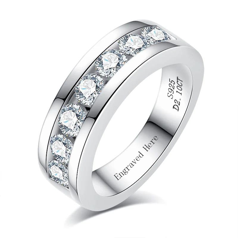 DIYA Personalized Wedding Ring for Men Wedding Band Moissanite Engagement Ring for Him Engraved Name S925 Sterling Silver Anniversary for Boyfriend Husband Bridegroom