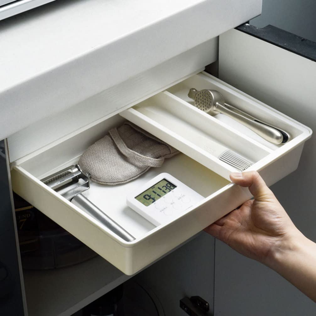 Zerodeko Organizzatore per Tavolo Separatore Attaccabile Sotto la Scrivania Box Porta Oggetti in Plastica Resistente Salvaspazio per Ufficio e Cucina