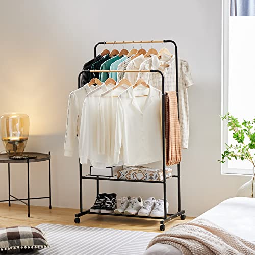 Youdenova Rolling Clothes Rack On Wheels, Clothing Rack For Hanging Clothes, Double Rods Garment Rack, Black #TOP4