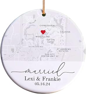 Custom Location Map Wedding Ornament - Personalized Married Ornament