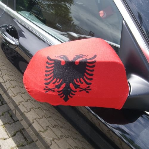 sportfanshop24 Spiegelflagge/Spiegelfahne ALBANIEN 1 Paar, Auto/PKW Rückspiegel/Autospiegel Fahne/Flagge/Überzug/Socke Spiegelsocken