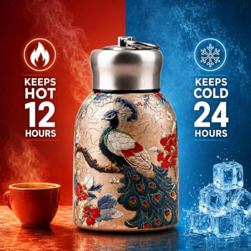 Image of Printed 300 ml Stainless Steel Water Bottle, Leakproof Double Wall Insulated Travel Flask, Beautiful Design Hot & Cold Beverage Bottle for Daily Use & Gifting