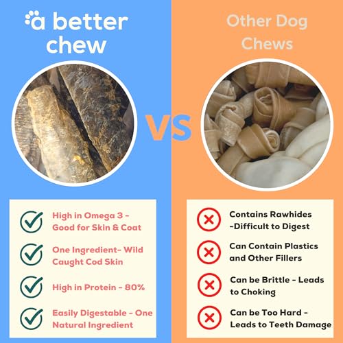A-Better-Treat–Wild-Caught-Cod-Skin-Dog-Treats-Sourced-and-Made-in-The-USA-Single-Ingredient-Dehydrated-Natural-Healthy-Alternative-to-Rawhides-Bully-Sticks-Long-Lasting-Chew A Better Treat–Wild Caught Cod Skin Dog Treats Sourced and Made in The USA Single Ingredient Dehydrated Natural Healthy Alternative to Rawhides Bully Sticks Long Lasting Chew