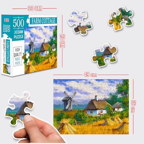 Image of Farm Cottage Jigsaw Puzzles for Kids and Children - Realistic Illustration Challenging Brain Booster Gifts, Fun and Creative Game - (500 Pcs)