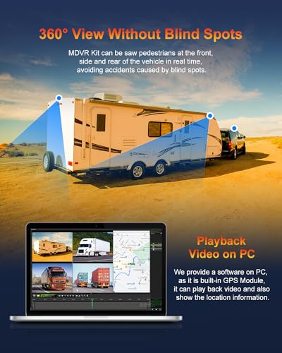 Image of 4CH Mobile DVR Monitor Camera System with GPS Tracking Video Recorder 7 inch Quad Split Touch Screen Monitor and 4 1080P Rear Side View Backup Camera Waterproof Night Vision for RV Truck Trailer Tractor