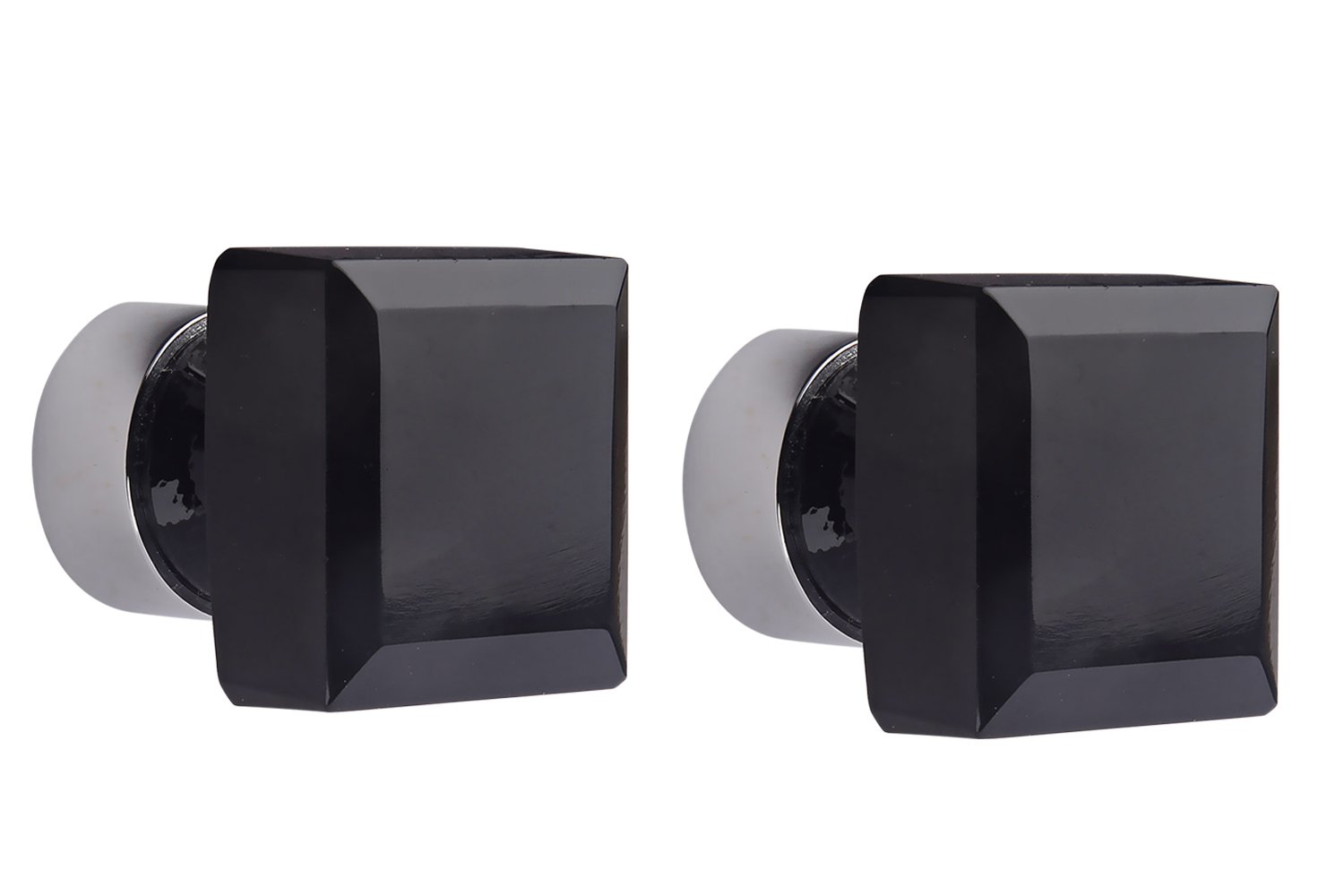 HOBKNOBS Square Shaped Glass Chrome Plated Cabinet Drawers/Wardrobe/Kitchen Door Pull Handle Knobs (Black 35 x 38 mm)
