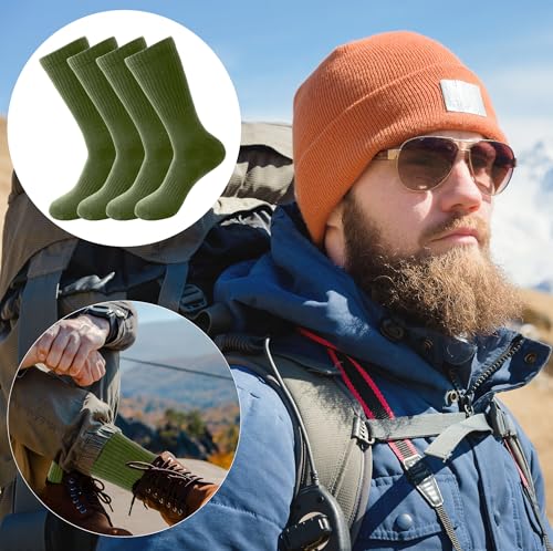 4 Pairs Men's Military Crew Socks Army Green Cotton Sock for Soldiers Police Firefighters Outdoor Sports Work Socks3