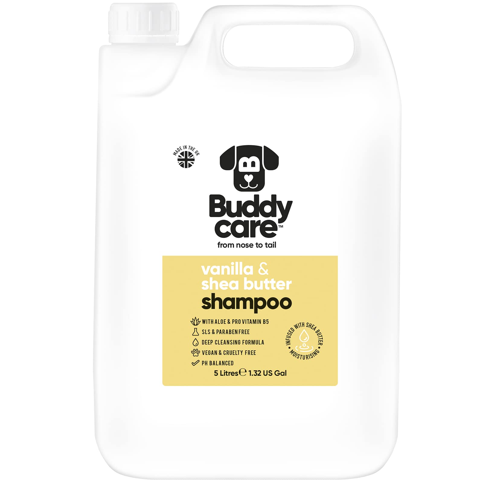 Vanilla & Shea Butter Dog Shampoo by Buddycare | For Smelly Dogs, Nourishing for Itchy & Dry Skin | Vegan & Curelty Free Dog Shampoo | Aloe Vera and Pro-vitamin B5 | 5L — image 1