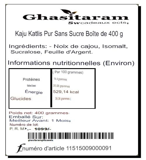 Image of Ghasitaram Gifts Sweets - Sugarfree Pure Kaju Katlis 400gms|Sugar Free Sweets|Diabetic Friendly|Diwali Sugar Free Sweets Box