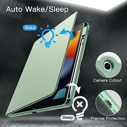 Image of JETech Rotating Cover Case for iPad 9 /8 /7 (10.2-Inch, 2021 /2020 /2019 Model, 9th /8th /7th Generation) with Pencil Holder, 360 Degree Rotation Stand Cover Clear Back, Auto Wake /Sleep (Matcha Green)