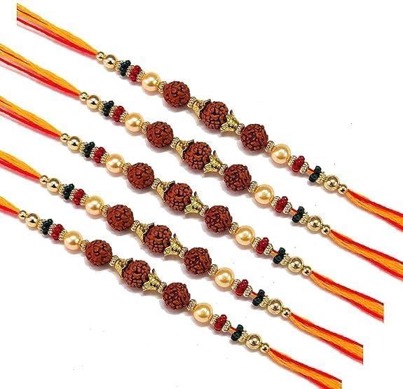 JAGMOOLYA PRODUCTS Rudraksha Designer Rakhi for Sweet & Lovely Brother, Stylish Rakhi With Roli and Chawal (Pack of (4) (B0D989BN6D) Amazon Price History, Amazon Price Tracker