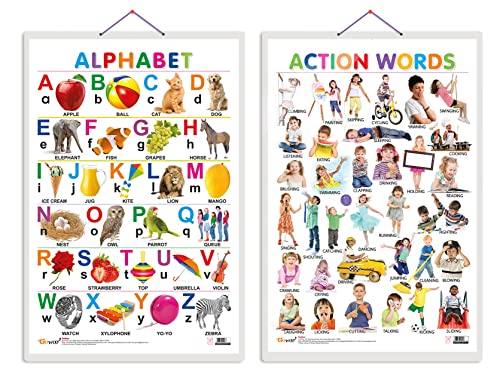 Image of GO WOO Combo of 2 Alphabet and Action Words Educational Posters for Preschool Kids Classroom Study | Learning- Charts for Kids Learning (20 inchX30 inch Inches)