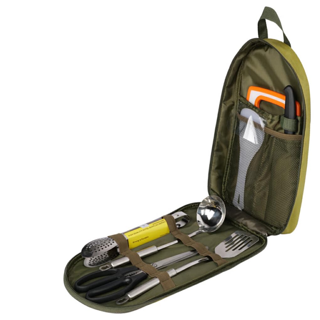 Set da 8 Pezzi Borsa portaoggetti per pentole e Utensili da tavola con Tracolla Picnic all'aperto per Borse da Viaggio da Escursionismo da Cucina, Verde/8 Pezzi/Set